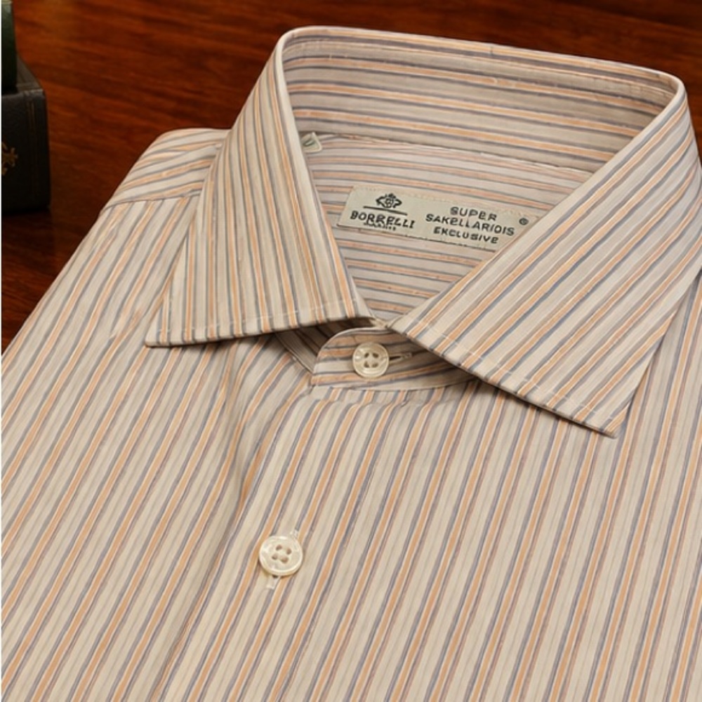 Luigi Borrelli Napoli “Super Sakellaridis Exclusive” Luxury Peach Stripe Shirt